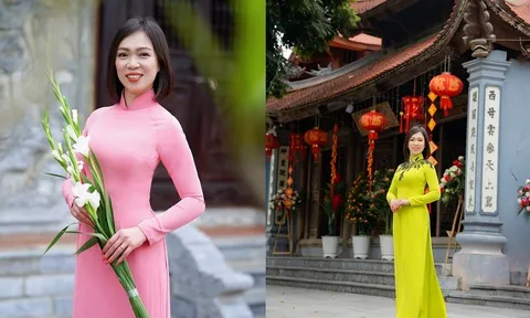 Á hậu Lê Thị Khánh Vân mặc áo dài đẹp hóa "nàng thơ" đón Tết Nguyên đán 2024 tại Tuyên Quang